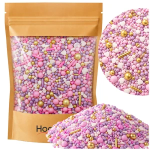 Posypka Cukrowa Perełki Mix Biało Różowa Serduszka 50g Dekoracja na Tort 