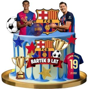 Wydruk cukrowy FC Barcelona Yamal Lewandowski  + Tabliczka z tekstem