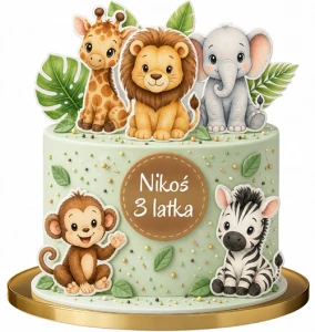 Wydruk Cukrowy Dekoracja Opłatek Na Tort Safari + tabliczka z tekstem